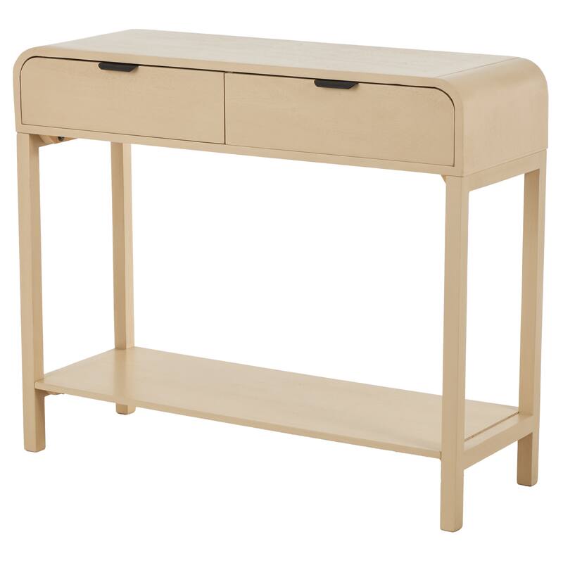 Wood Handmade 2 Drawer Console Table with Black Handles - Beige - Roche River Decor