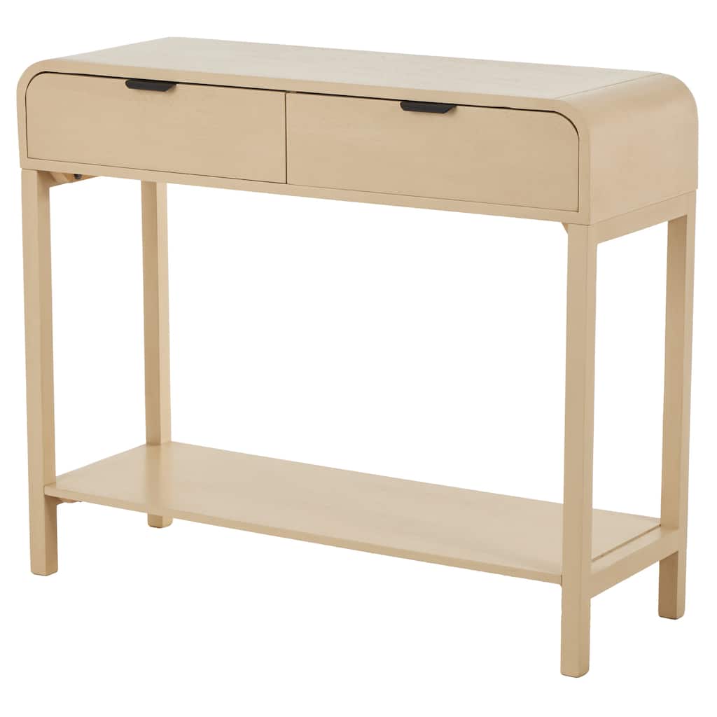 Wood Handmade 2 Drawer Console Table with Black Handles - Beige - Roche River Decor