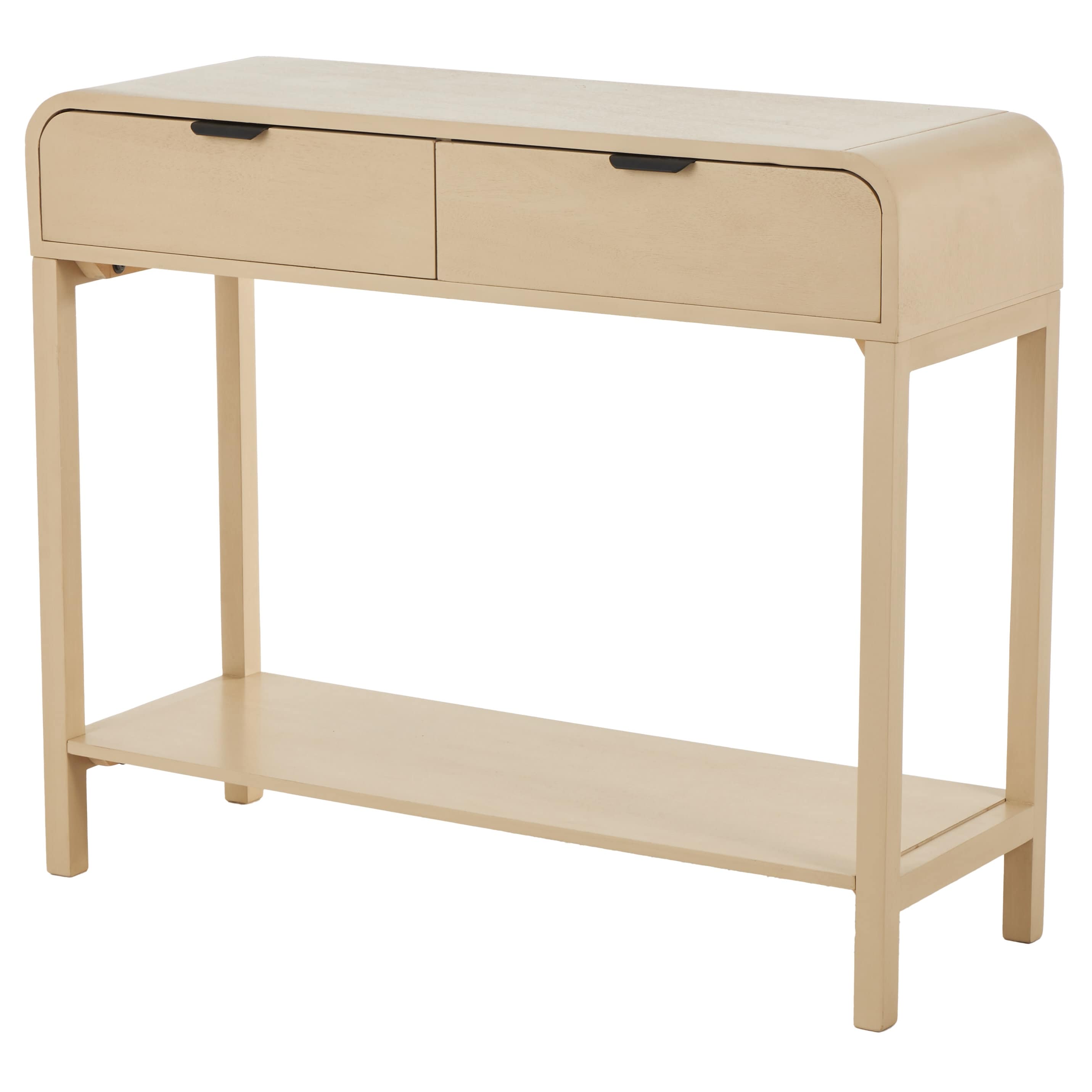 Wood Handmade 2 Drawer Console Table with Black Handles - Beige - Roche River Decor