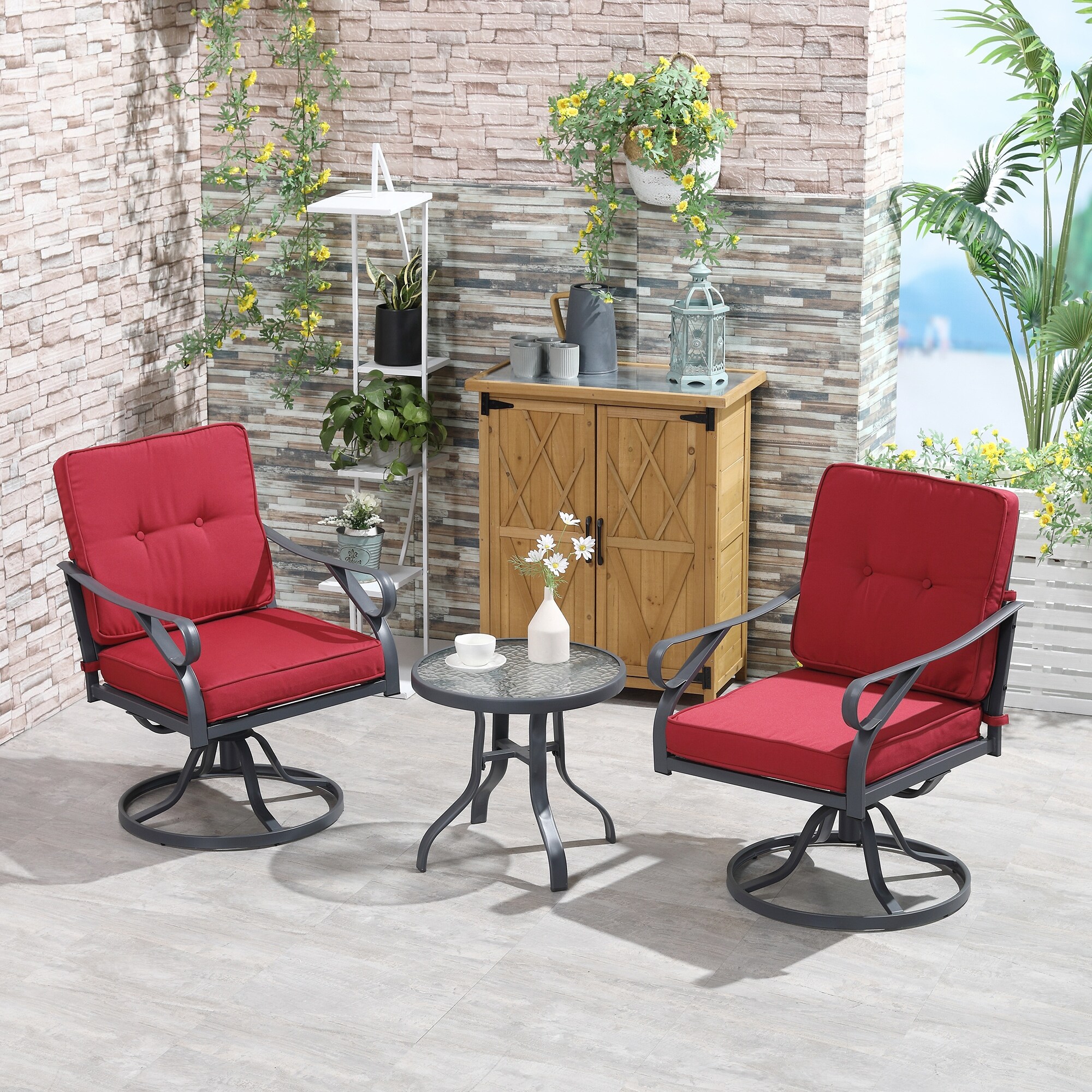 Outsunny 3 Pieces Outdoor Swivel Bistro Set 2 Rocker Chairs and 1
