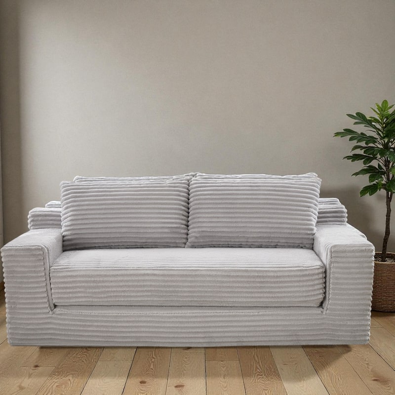 Convertible Memory Foam Loveseat Sofa Bed, No-Assembly Corduroy 2-in-1 Couch with Steel Frame for Small Spaces