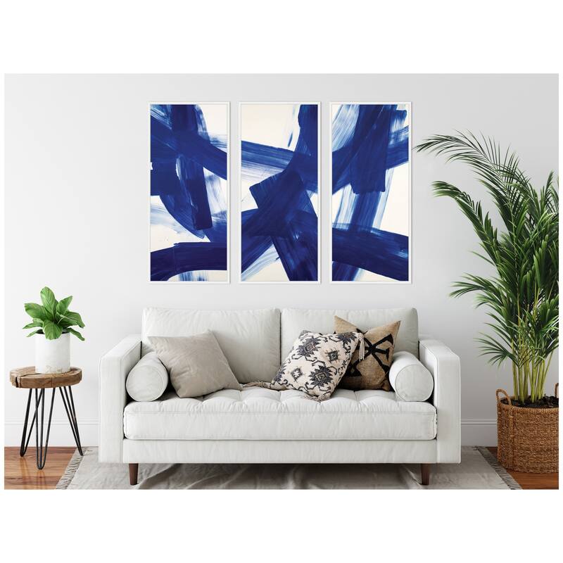 Kate and Laurel Cobalt Mark No. 1, No. 2, & No. 3 3 Piece Framed Canvas Wall Art Set by Amy Lighthall