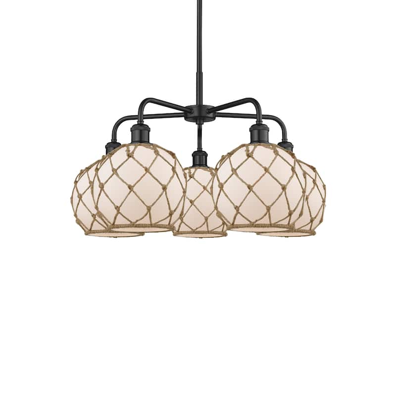 Innovations Lighting 516-5CR-16-27 Farmhouse Rope Chandelier Farmhouse - Matte Black / White Glass with Brown Rope