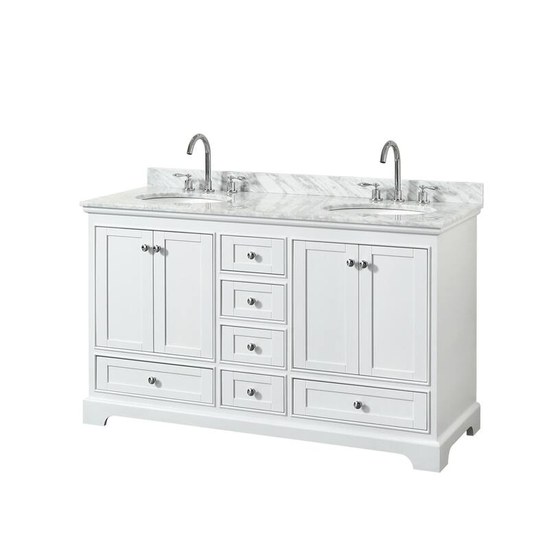Wyndham Collection Deborah 60" Free Standing Double Vanity Set with - White / White Carrara Marble Top / Polished Chrome - Painted