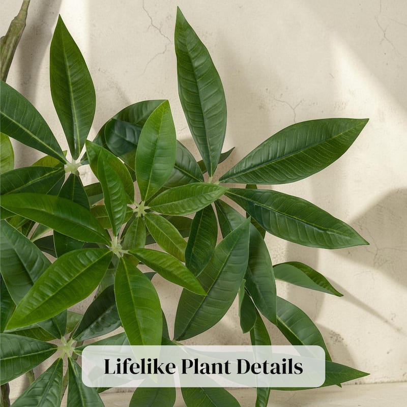 Everleaf 84" Faux Money Tree in Black Nursery Pot - Indoor Realistic Artificial Tropical Pachira Aquatica Plant - Green