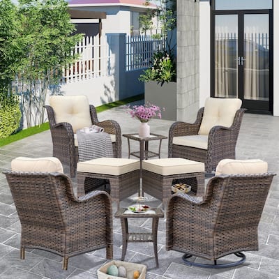 8-piece Outdoor Wicker Patio Furniture Swivel Chairs Sets with Ottoman