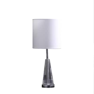 Silver Metal Bedside Table Lamp with White Linen Drum Shade and In-Line Switch - 9” x 9” x 21.5” (D x W x H)