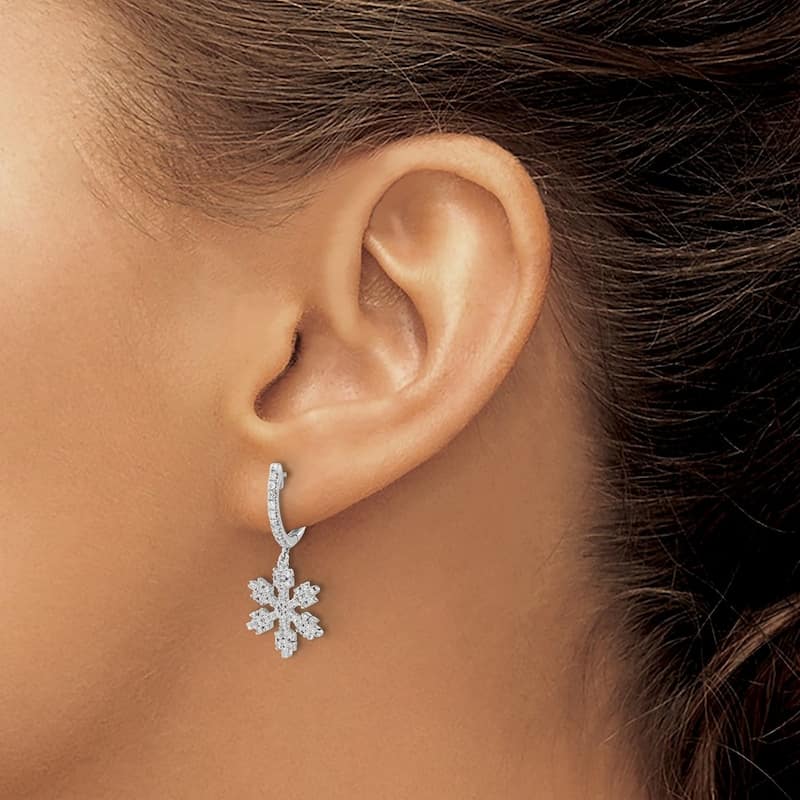 Curata 14k White Gold Diamond Snowflake Earrings - 26x11mm Wide