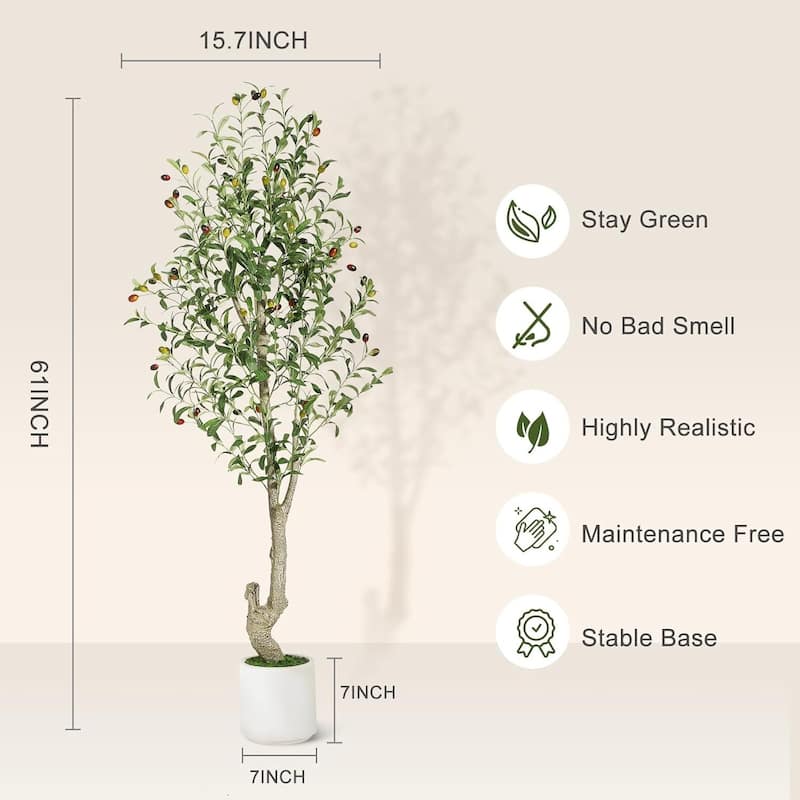 2 Pack Artificial Indoor Faux Olive Tree with White Planter