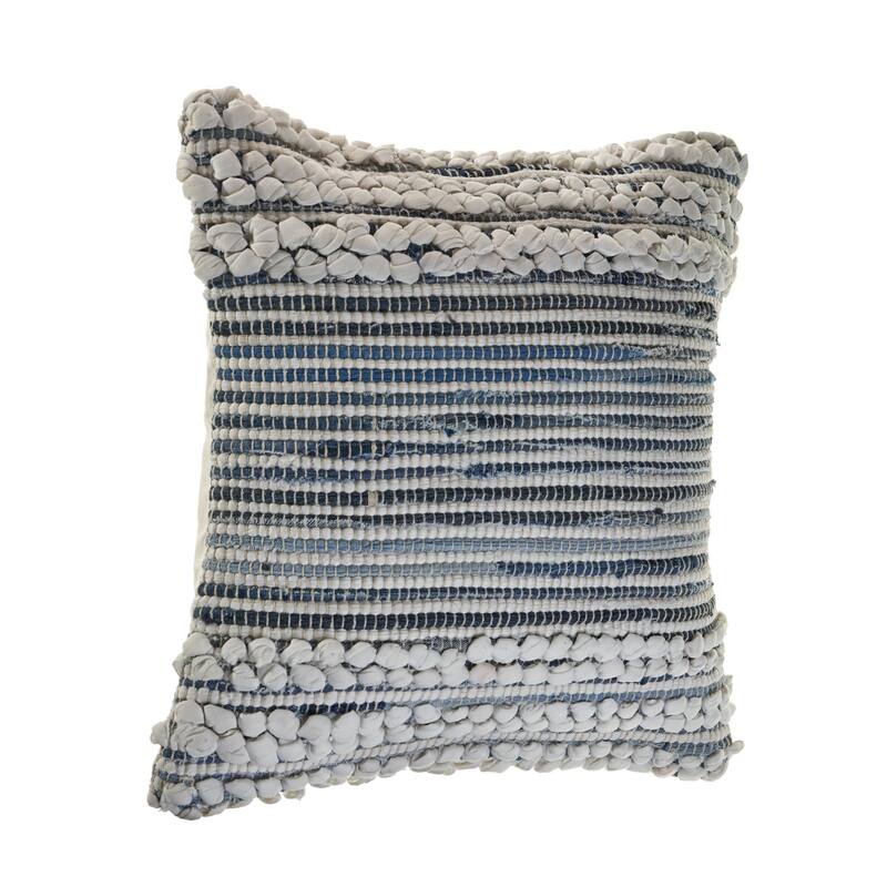 18" Blue and Ivory Textured Square Throw Pillow