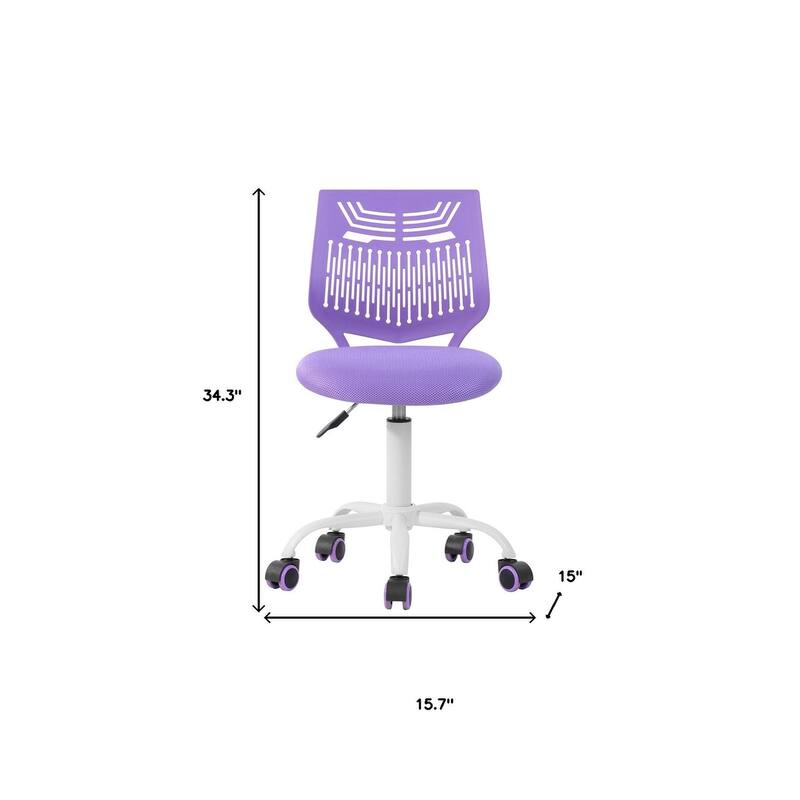 Purple and White Adjustable Height Swivel Rolling Office Chair
