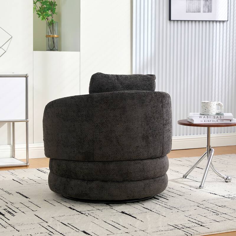 30"W Modern Round 360°Swivel Barrel Accent Chair with Pillow, Chenille Upholstered Comfy Barrel Armchair, Single Sofa Chair
