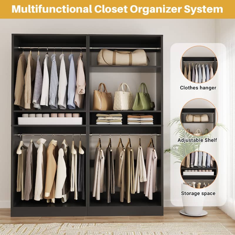 Cimly 25'' W Closet Organizer System with 2 Hanging Rods and DIY Shelves for Walk-in and Reach-in Closet