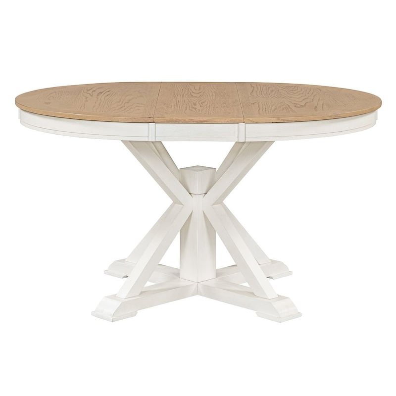 5-Piece Dining Set with Extandable Round Table - 1 x Table - Oak Natural/Off White