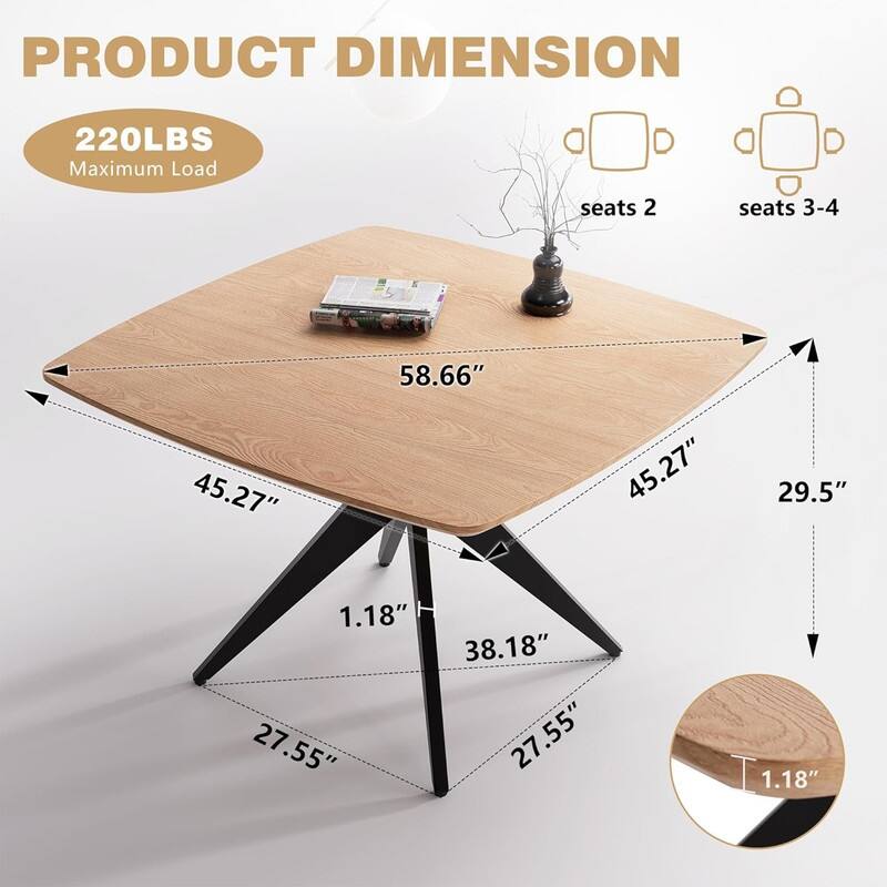 Modern Square Dining Table for 2-4, Small Kitchen Table with Metal Legs