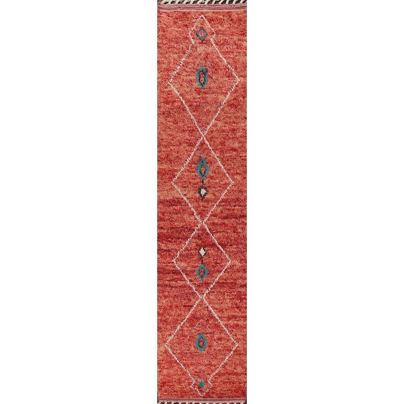 Geometric Tribal Moroccan Wool Runner Rug Hand-knotted Oriental Carpet - 2'1" x 11'2"