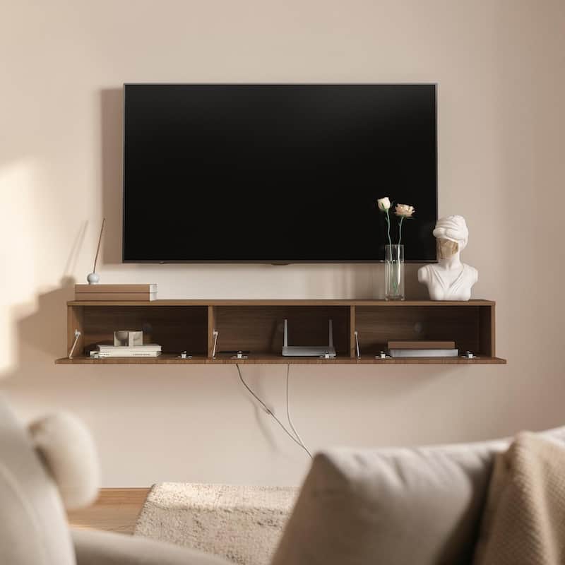65" Floating TV Stand Wall Mounted with 16 Color LED Lights, Modern TV Cabinet for 55-65 Inch TVs