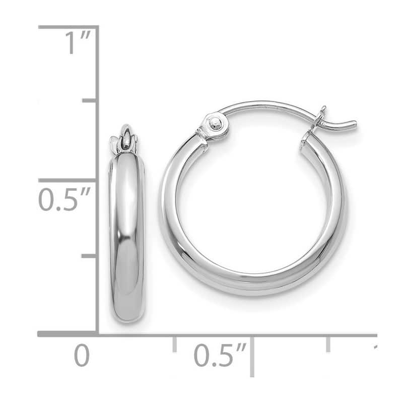 Curata 14k White Gold Polished Round Tube Hoop Earrings - 15x15mm