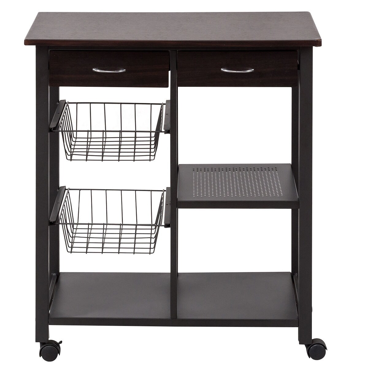 Costway Rolling Kitchen Trolley Cart Storage Island Utility Dining w Drawer Basket Shelf