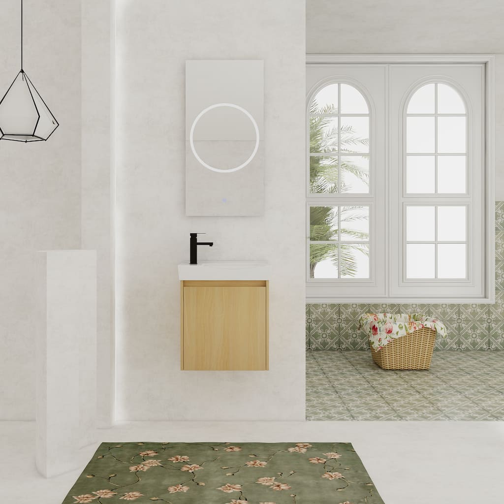 20"Inch Wall-Mounted Bathroom Vanity with Ceramic Sink, Storage Cabinet with Doors,Bathroom Cabinet Set