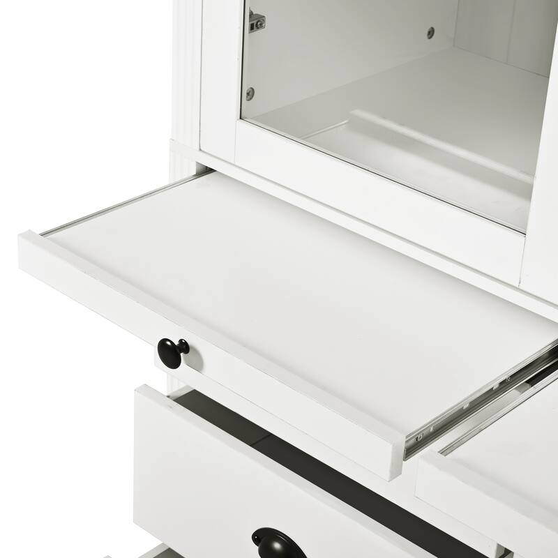 72''H Kitchen Pantry, Display Storage Cabinet with Glass Doors and Drawers, Serving Trays and Shelves