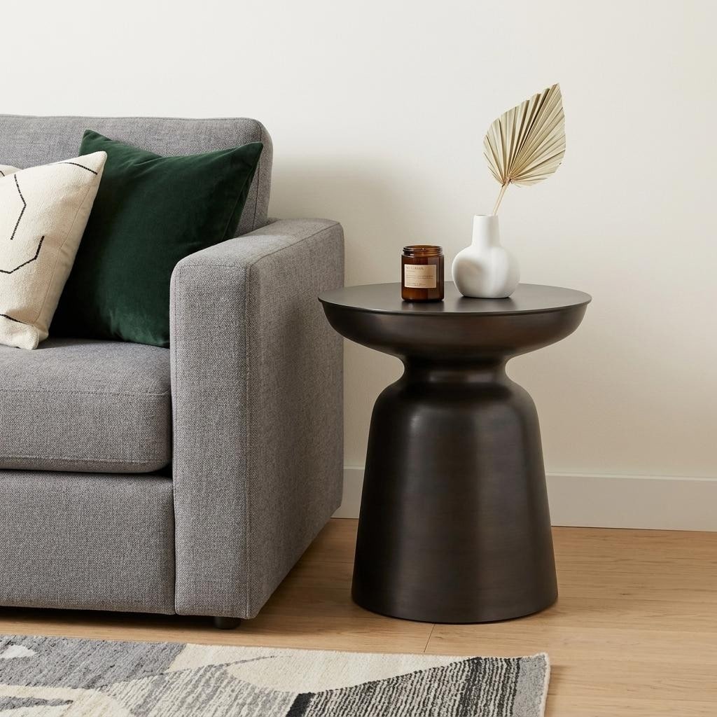 HomeRoots 18" Copper Copper Iron Round Pedestal End Table - 16.50 in. x 18.10 in. x 16.50 in.