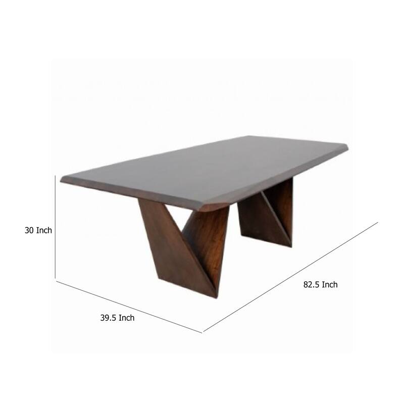 Rumy Dining Table, Diamond Profile Edges, Brown Solid Wood, 83 Inch