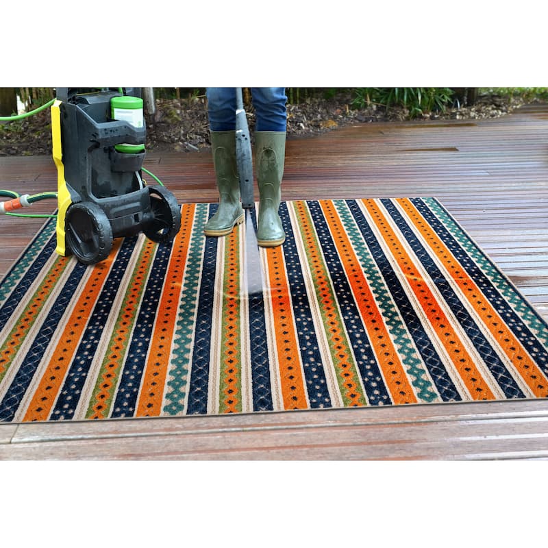 World Rug Gallery Contemporary Geometric Stripe Indoor/Outdoor Area Rug