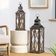 preview thumbnail 41 of 49, Glitzhome 2-Piece Oversize Farmhouse Wood/ Metal Hanging Candle Holders Decorative Lanterns