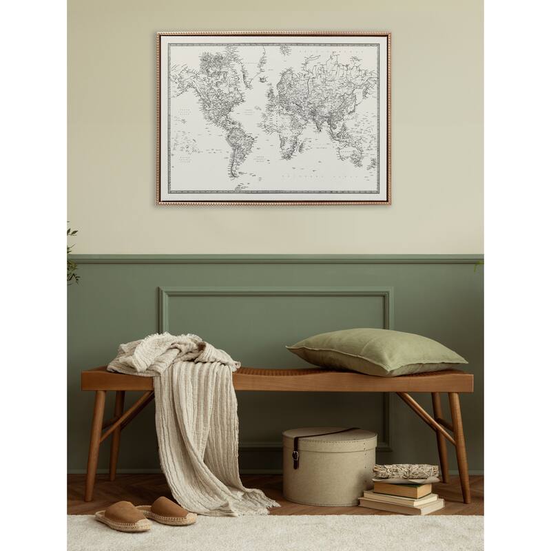 Sylvie Beaded Vintage BW World Map Canvas by Creative Bunch Studio