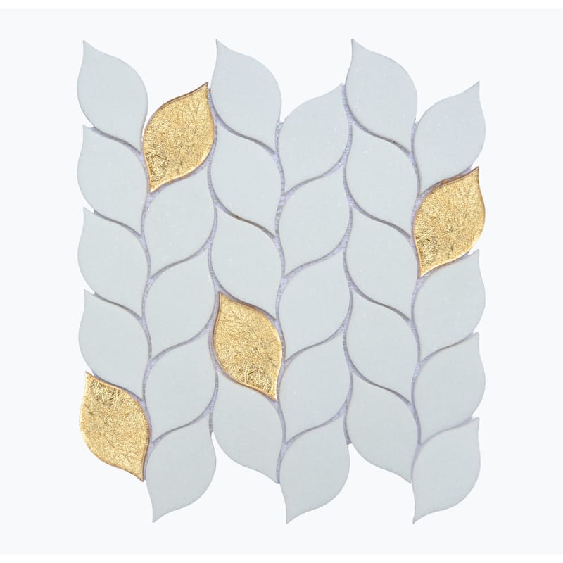 Thassos White Marble And Gold Glass Mosaic Wall Tiles - Case (10 Sheets)