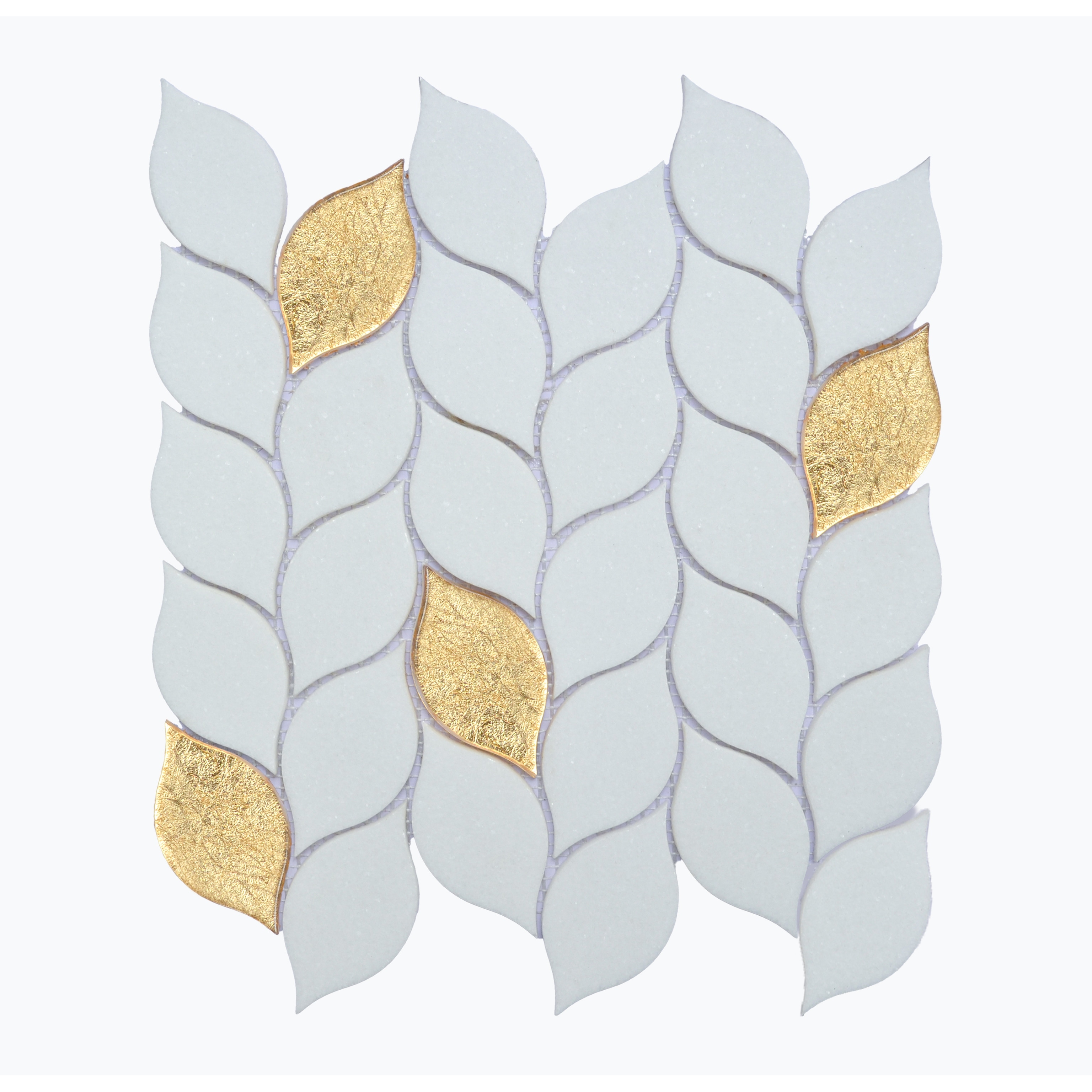 Thassos White Marble And Gold Glass Mosaic Wall Tiles - Case (10 Sheets)