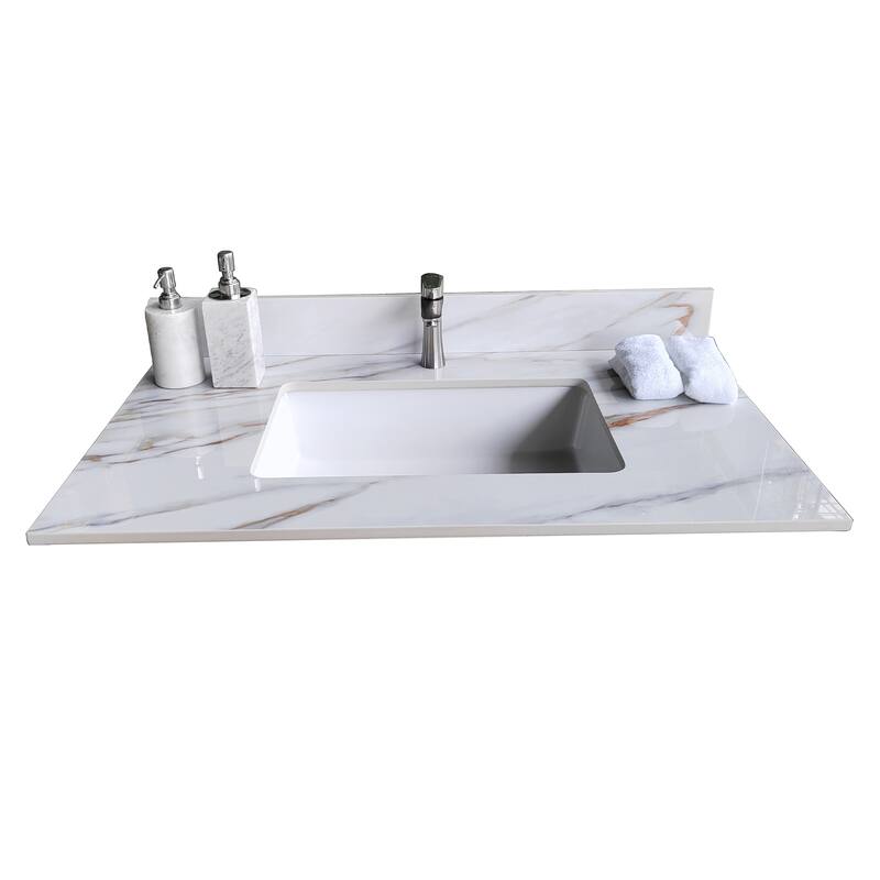 31 Inch Marble Vanity Top,Bathroom Vanity Top with Undermount Rectangular Middle Sink and 4 Inch Height Backsplash