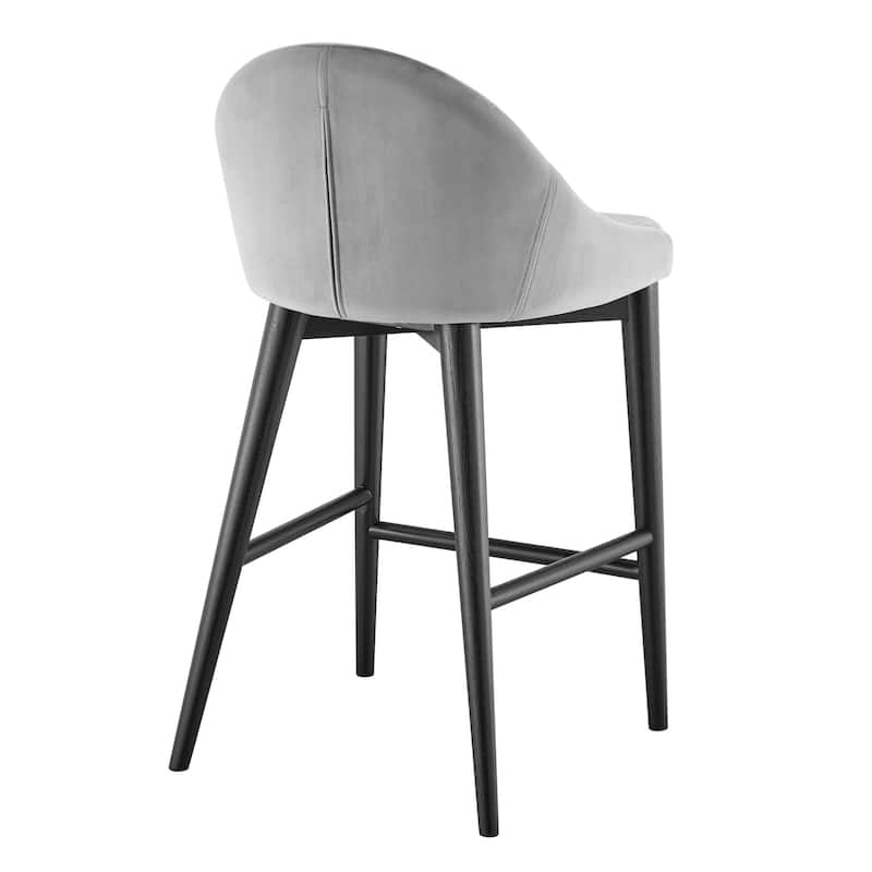 HomeRoots 26" Gray and Black Velvet and Solid Wood Low Back Counter Height Bar Chair
