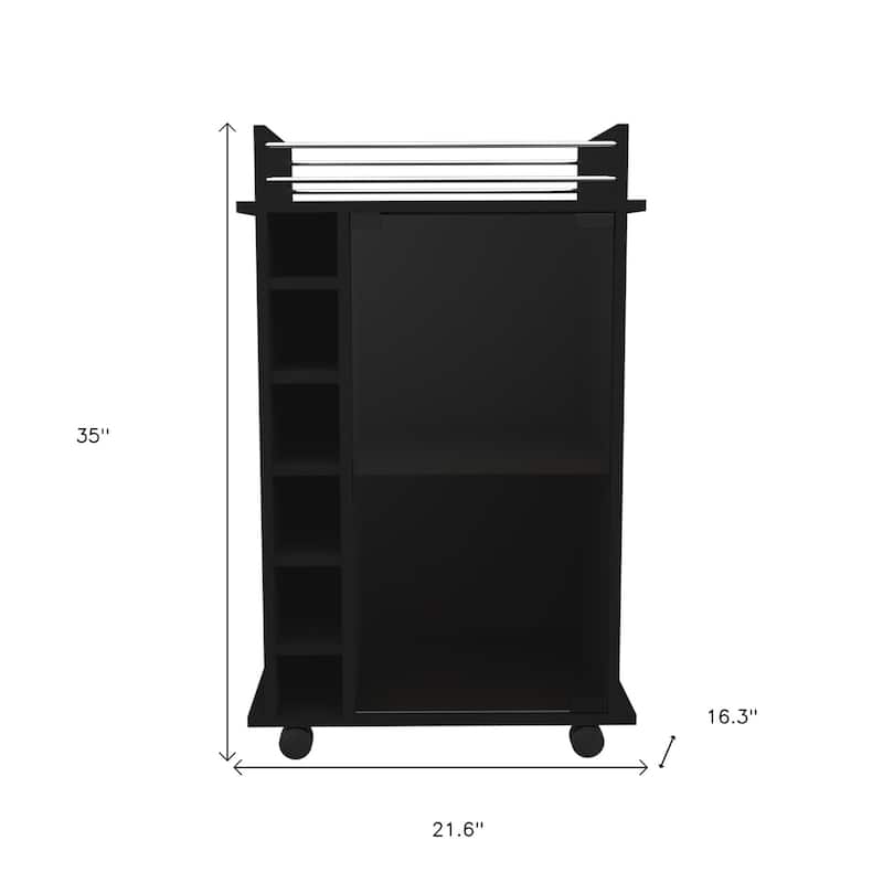 HomeRoots Black Rolling Bar Cart With Wine Storage - 21.60 in. x 35.00 in. x 16.30 in.