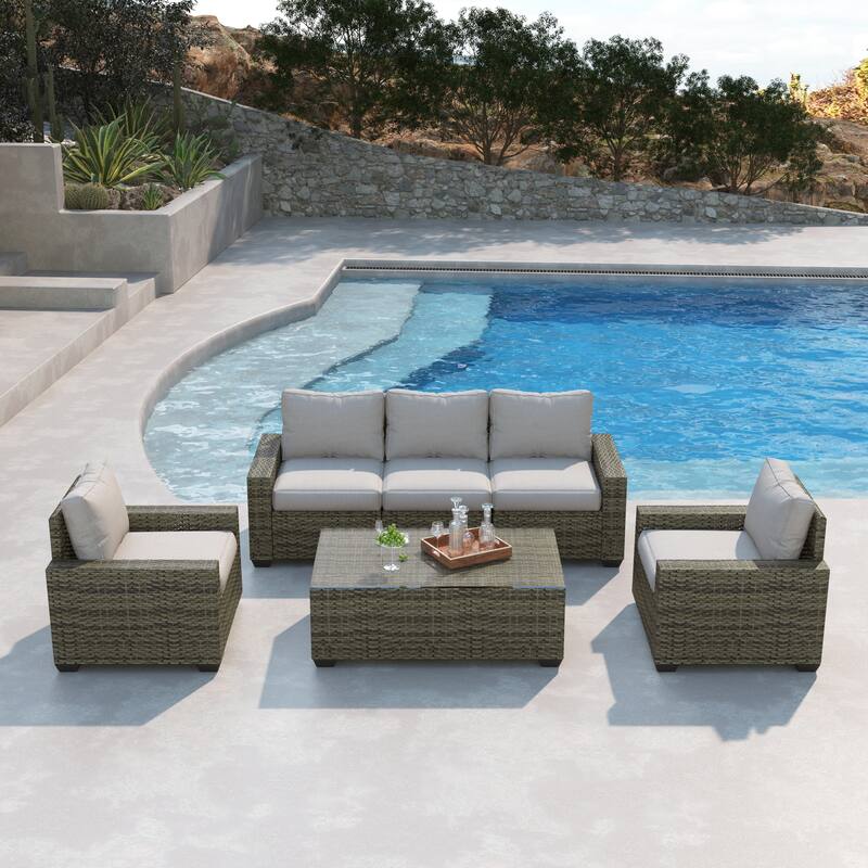 6 Pieces Patio Rattan Conversation Furniture Set with Coffee Table