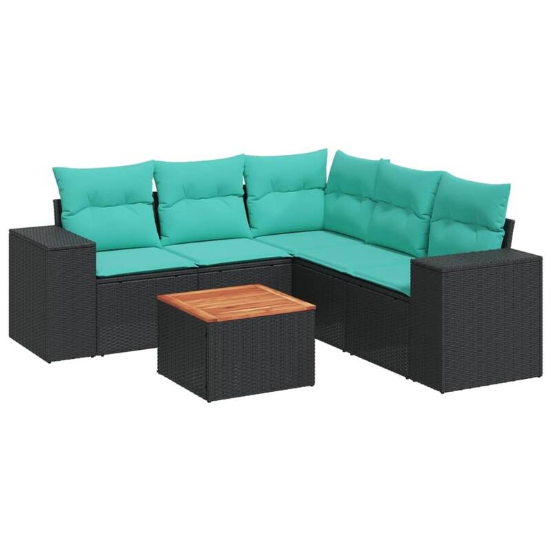 vidaXL 6 Piece Patio Sofa Set with Cushions Black Poly Rattan - 24.4 x 24.4 x 27.2