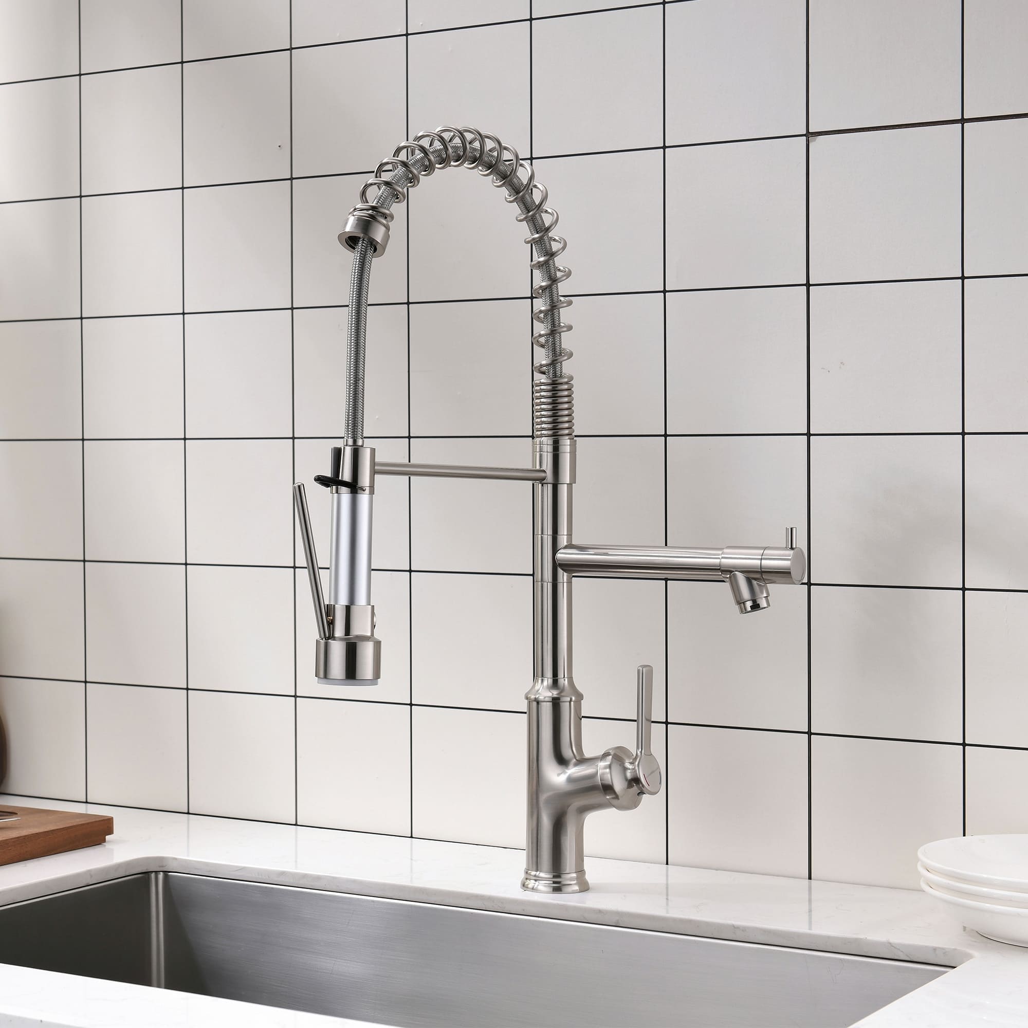 Single Hole Commercial Kitchen Sink Faucet With Pull Down Sprayer Single  Handle Kitchen Vanity Lavatory Faucet Brushed Nickel