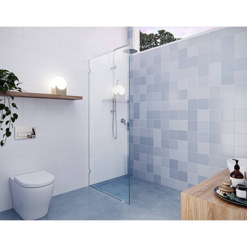 Vela 28.5 in. x 78 in. Fully Frameless Glass Shower Panel - Single Fixed Panel - Polished Nickel