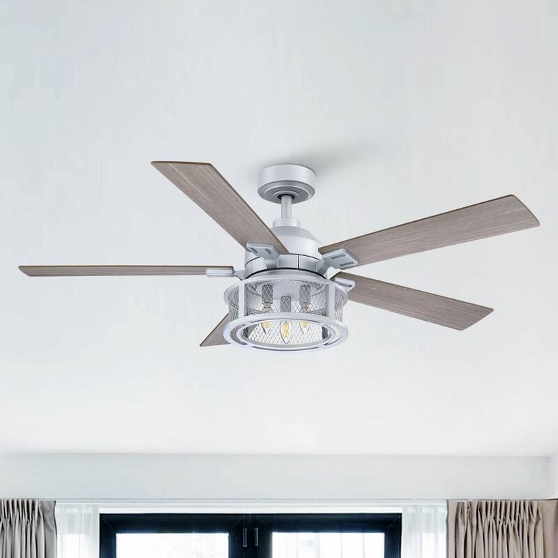 52" Silver Metal Mesh Reversible 5-Blade LED Ceiling Fan with Remote
