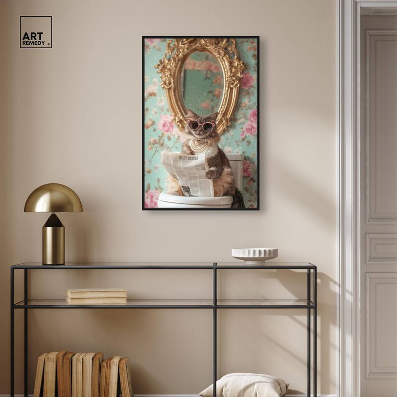 Ornate Kitty Toilet Time Canvas by Art Remedy