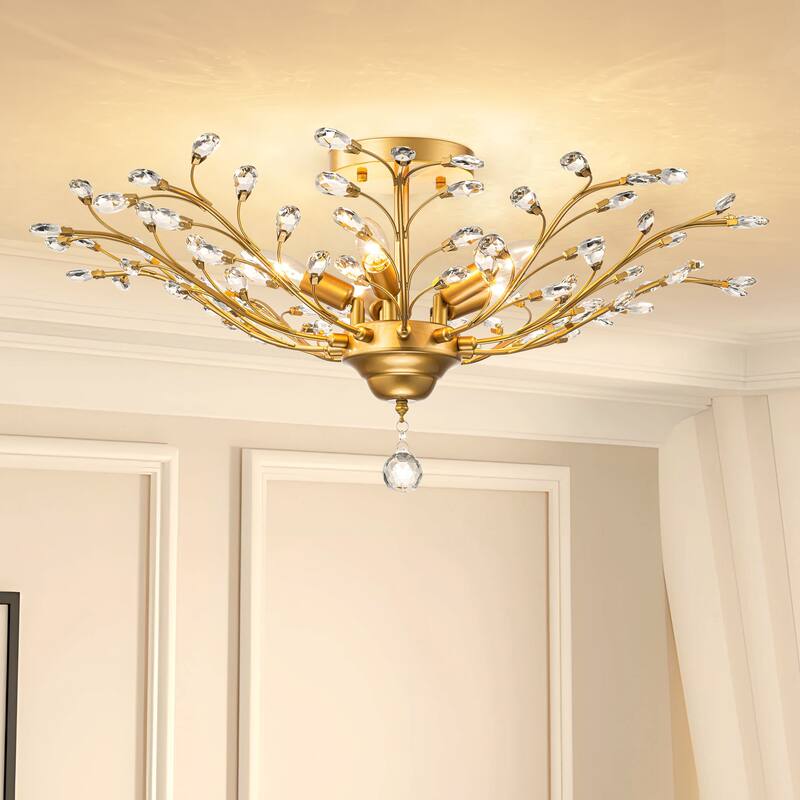 Starsky 5-Light Vintage Crystal Branch Semi-Flush Mount