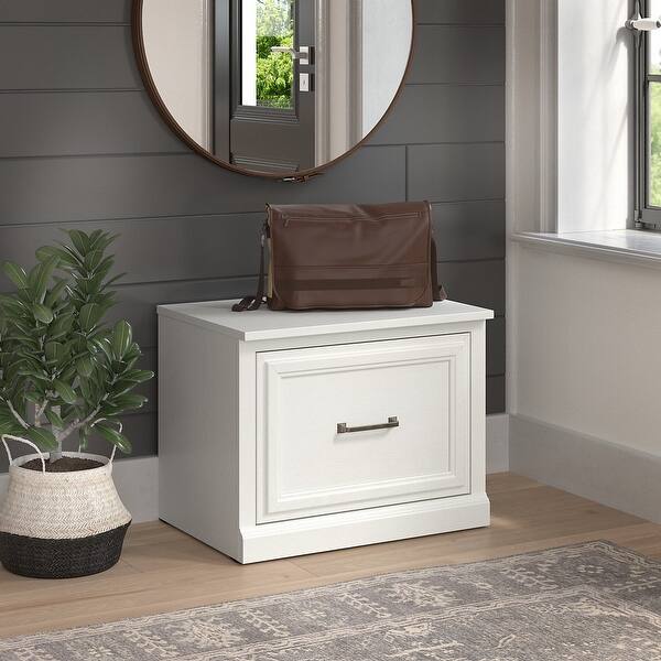 Woodland 24W Small Shoe Bench with Drawer by Bush Furniture - White Ash
