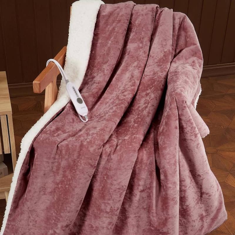 Pink Electric Heated Throw Blanket with 4 Heat Levels, Machine Washable - 90"x100"
