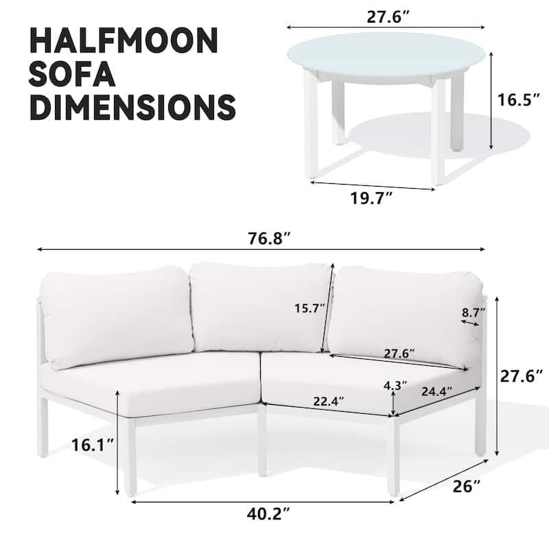 Outdoor All-Weather Aluminum Half Moon Curved Sofa Rattan Sectional Sofa Deep Seating Patio Outdoor Conversation Sets