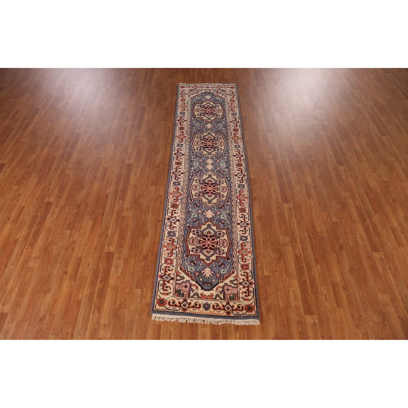 Blue Heriz Serapi Indian Runner Rug Handmade Wool Carpet - 2'7" x 9'11"