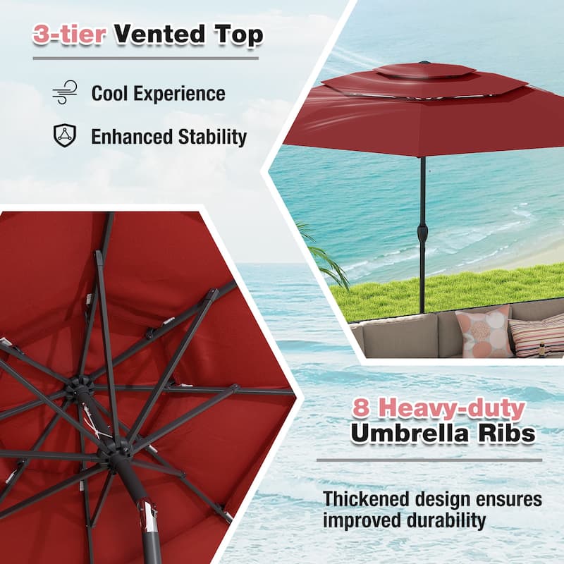 10 Ft Patio Umbrella with Crank and Tilt Vented Polyester Canopy for Backyard and Pool Shade