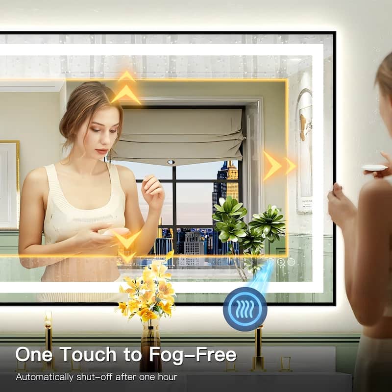 Framed Front & Back LED Lighted Anti-Fog Tempered Glass Wall Bathroom Vanity Mirror