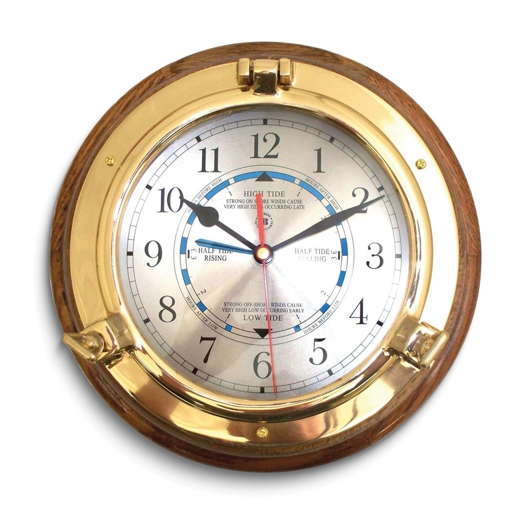Curata Oak Wood Lacquered Brass Porthole Clock and Tide Clock - Bed Bath &  Beyond - 36206458