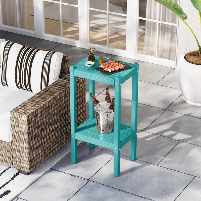 Polytrends Laguna Hdpe All Weather Outdoor Patio Two Shelf Square Table - Turquoise